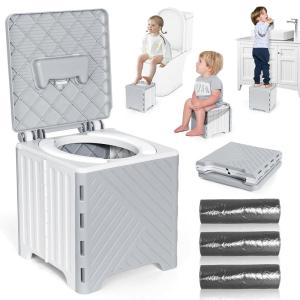 imageOrzbow Portable Potty Seat for Toddler Travel Foldable Potty Training Seat with Storage Bag for Boys and Girls 18 Months Includes Disposable Potty Bags  Toddler Travel Essentials Grey
