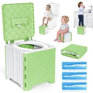 imageOrzbow Portable Potty for Toddler Travel Foldable Car Potty with Storage Bag for Kids Boys Girls 3in1 Potty Training Toilet Potty Seat Chair Step Stool Includes Disposable Potty Bags Green