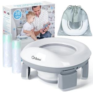 imageOrzbow Portable Travel Potty Seat for Toddlers with Splash Guard Foldable Potty Training Toilet for Boys ampamp Girls On The Go Kids Car Potty Includes Free Travel Bag and Disposable Potty Liners KhakiGray