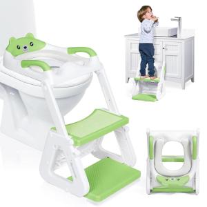 imageOrzbow 2IN1 Potty Training Toilet Seat with Step Stool for Toddler Stability Training Potty Seat for Kids Boys Girls with Splash Guard and AntiSlip Pad Adjustable Ladder ampamp Potty Seat Height GreyGreen  White