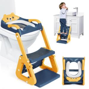 imageOrzbow 2IN1 Potty Training Toilet Seat with Step Stool for Toddler Stability Training Potty Seat for Kids Boys Girls with Splash Guard and AntiSlip Pad Adjustable Ladder ampamp Potty Seat Height GreyBlue  Yellow