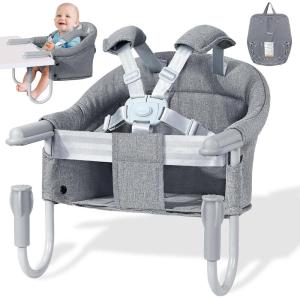imageOrzbow Hook On High Chair Portable Table Highchair Seat for Babies ampamp Toddlers 636 Months Collapsible Clip On Counter High Chair with Carry Bag for Travel Home and Restaurant Easy Clean GrayLight Grey