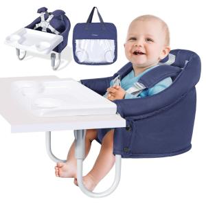 imageOrzbow Hook On High Chair Portable Table Highchair Seat for Babies ampamp Toddlers 636 Months Collapsible Clip On Counter High Chair with Carry Bag for Travel Home and Restaurant Easy Clean GrayBlue Chair with Removable Tray
