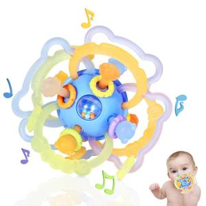 imageOrzbow Sensory Teething Toys for Babies Montessori Toys 318 Months Infant Teethers Relief Silicone Baby Rattle BPA Free BlueBlue Teether