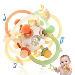 imageOrzbow Sensory Teething Toys for Babies Montessori Toys 318 Months Infant Teethers Relief Silicone Baby Rattle BPA Free BlueBrown