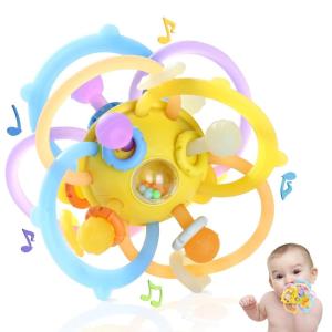 imageOrzbow Sensory Teething Toys for Babies Montessori Toys 318 Months Infant Teethers Relief Silicone Baby Rattle BPA Free BlueYellow