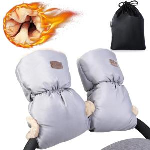 imageOrzbow Faux Sheepskin Stroller Gloves Universal Winter AntiFreeze Mittens for Stroller Handlebars Waterproof Warm Extra Thick HandMuff for Cold Weather Winter Stroller Accessories Light GreyLight Grey  Faux Sheepskin Liner