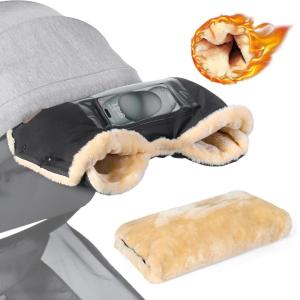 imageOrzbow Faux Sheepskin Stroller Gloves with Phone Pockets Winter Extra Thick Mittens for Baby Stroller Cozy ampamp Warm Antifreeze Hand Muff Easily Attaches to Stroller for Parents Caregivers Dark GrayFaux Sheepskin Lining  Black