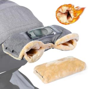 imageOrzbow Faux Sheepskin Stroller Gloves with Phone Pockets Winter Extra Thick Mittens for Baby Stroller Cozy ampamp Warm Antifreeze Hand Muff Easily Attaches to Stroller for Parents Caregivers Dark GrayFaux Sheepskin Lining  Gray