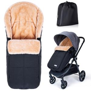 imageOrzbow Stroller Footmuff Universal  Faux Wool Baby Bunting Bag  Warm Weatherproof Adjustable Buckles  Winter Stroller Zipper Blanket Cover  Baby Sleeping Bag for Cold Weather Accessories BlackBlack
