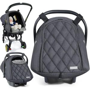 imageOrzbow Baby Car Seat Cover Winter Carseat Cover with Zipper Access Weather ampamp Wind Proof Side Breathable Compatible with Doona Car Seats and Strollers Newborn Essentials Carrier Canopy Light GreyDark Grey  Diamond Pattern Grid