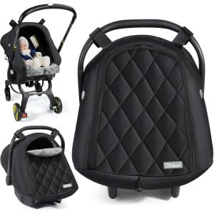 imageOrzbow Baby Car Seat Cover Winter Carseat Cover with Zipper Access Weather ampamp Wind Proof Side Breathable Compatible with Doona Car Seats and Strollers Newborn Essentials Carrier Canopy Light GreyBlack  Diamond Pattern Grid