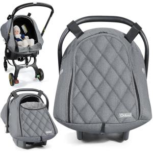imageOrzbow Baby Car Seat Cover Winter Carseat Cover with Zipper Access Weather ampamp Wind Proof Side Breathable Compatible with Doona Car Seats and Strollers Newborn Essentials Carrier Canopy Light GreyLight Grey  Diamond Pattern Grid