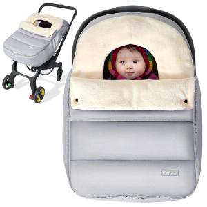 imageOrzbow Car Seat Covers for Babies Winter Universal Baby Car Seat Cover with Adjustable Collar Waterproof Carseat Cover with Zipper Warm Coral Fleece Detachable and Machine Washable BlackLight Gray