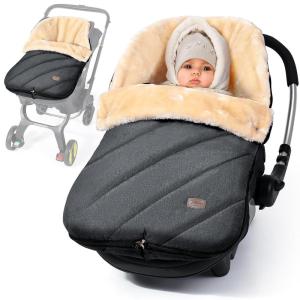 imageOrzbow Faux Sheepskin Winter Car Seat Cover for Babies Water Repellent Bunting Bag for Car Seats ampamp Strollers Warm and Cozy Carseat Footmuff to Protect Baby from Cold Wind Machine Washable GrayFaux Sheepskin Lining  Dark Gray