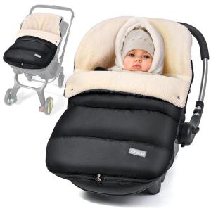 imageOrzbow Faux Sheepskin Winter Car Seat Cover for Babies Water Repellent Bunting Bag for Car Seats ampamp Strollers Warm and Cozy Carseat Footmuff to Protect Baby from Cold Wind Machine Washable GrayBerber Fleece Lining  Black