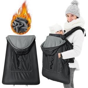 imageOrzbow AllSeason Baby Carrier Cover  Universal Waterproof ampamp Windproof Infant Carrier Cover with Rain and Sun Hood Baby Wearing Sling Cover with Pockets for All Season Grey RabbitBlack