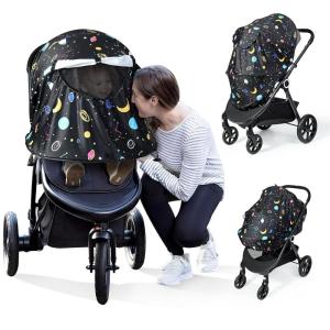 imageOrzbow Car Seat Sun Shade Cover Universal Car Seat Cover with Storage Bag See Through Mesh Shade Cover Compatible with Doona Breathable and Blocks UP to 99 of The Suns RaysUPF 50 BlackStroller Shade  Planets