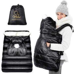 imageOrzbow Winter Baby Carrier Cover with Detachable Hood Waterproof ampamp Windproof Universal for Carriers ampamp Waist Stools Baby Bunting Bag for Car Seats ampamp Strollers with Storage Bag BlackBlack  Feather Fabric