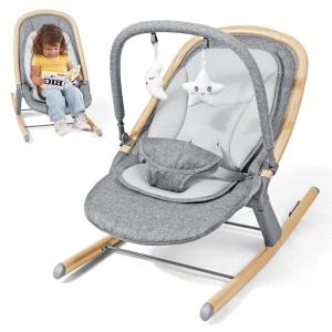 image:imageOrzbow 2in1 Baby Bouncer Portable Bouncer Seat for Infant to Toddler with Removable Cushion Angle Adjustable 09 Months Up to 21lbs Ergonomic Design Classic GrayWood Grain